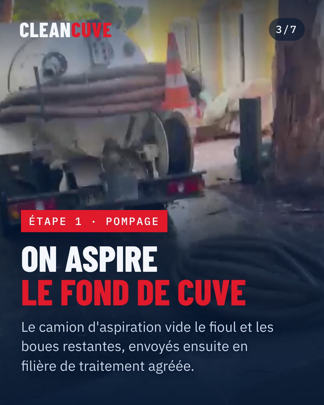 Camion d'aspiration pour l'évacuation des boues d'une cuve à fioul