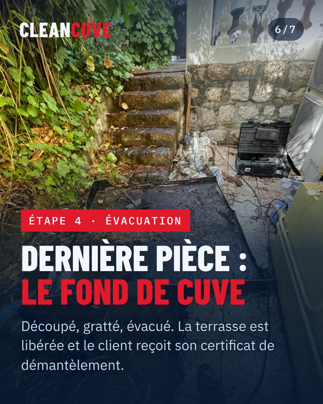 Fond de cuve à fioul découpé prêt à être évacué